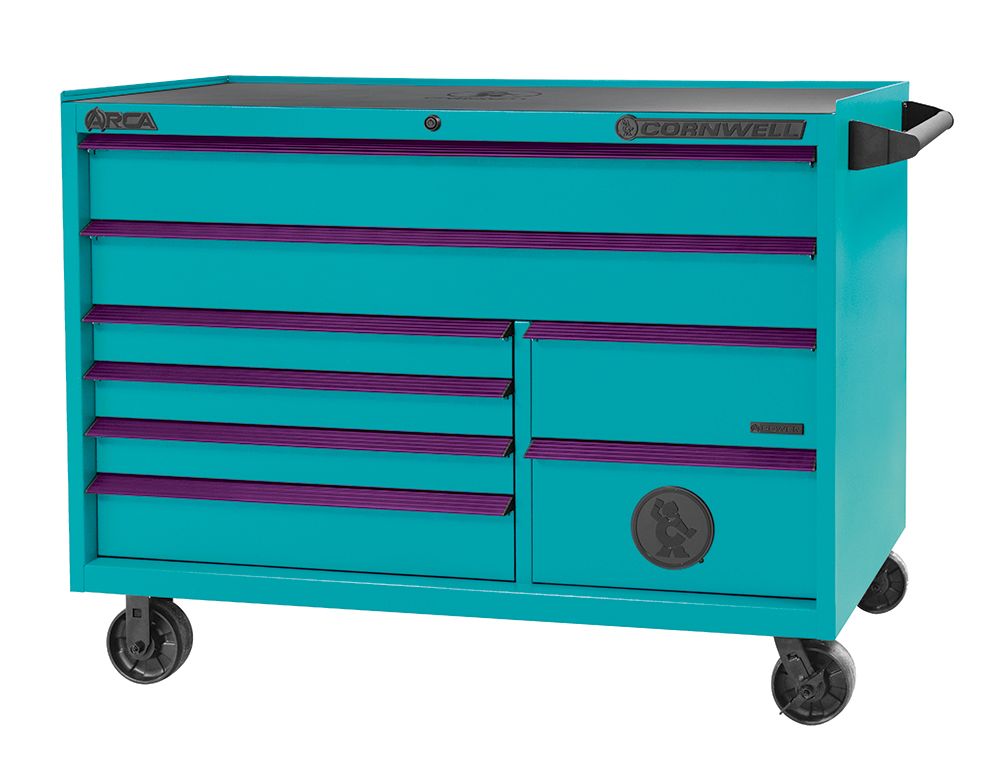 CTSASR578URT - (BTO) 57" 8-Drawer Arca DB Roller Cabinet, Riptide/Purple Trim