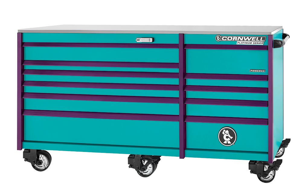 CTSPPR8411URT - PLATINUM PLUS™ 84" 11-Drawer Double Bank Roller Cabinet, Riptide/Purple Trim