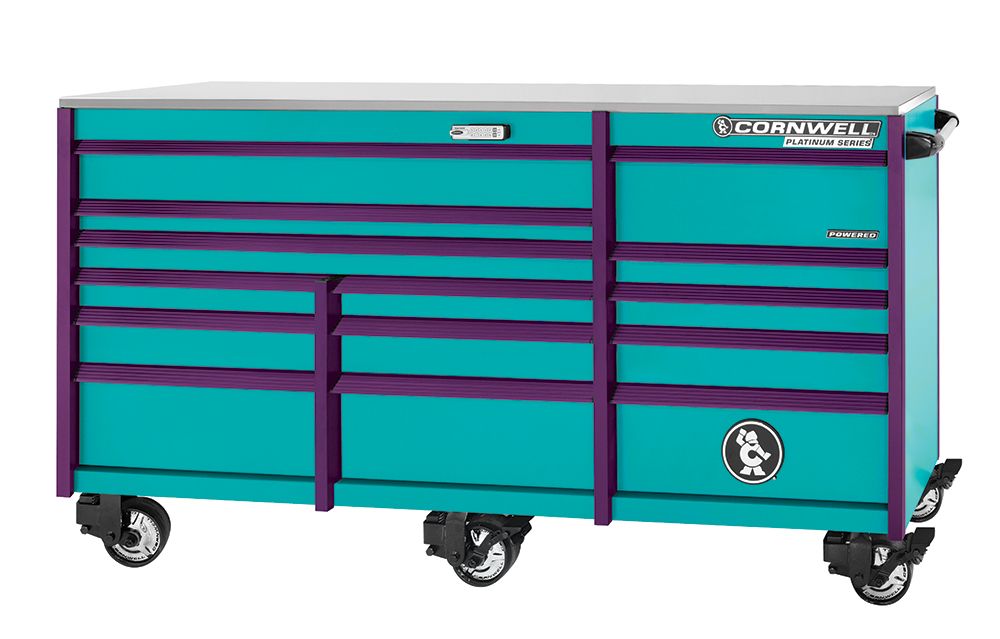 CTSPPR8414URT - PLATINUM PLUS™ 84" 14-Drawer Triple Bank Roller Cabinet, Riptide/Purple Trim