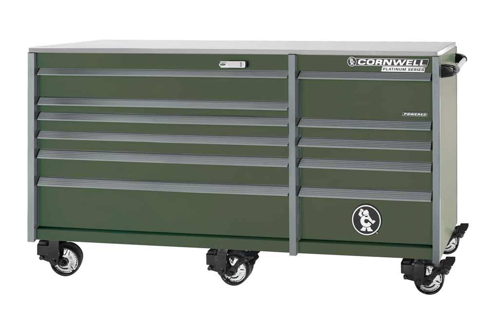 CTSPPR8411LVG - PLATINUM PLUS™ 84" 11-Drawer Double Bank Roller Cabinet, Valor Green/Gunmetal Trim