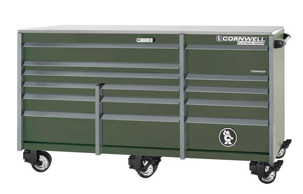 CTSPPR8414LVG - PLATINUM PLUS™ 84" 14-Drawer Triple Bank Roller Cabinet, Valor Green/Gunmetal Trim