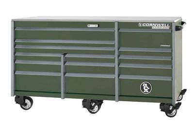 CTSPPR8414LVG - PLATINUM PLUS™ 84" 14-Drawer Triple Bank Roller Cabinet, Valor Green/Gunmetal Trim