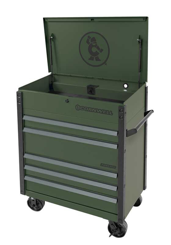CTSSCFP395LVG - 39" 5-Drawer USA Flip Top Power Drawer Cart, Valor Green/Gunmetal Trim