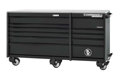 CTSPPR8411KK - PLATINUM PLUS™ 84" 11-Drawer Double Bank Roller Cabinet, Gloss Black/Black Trim