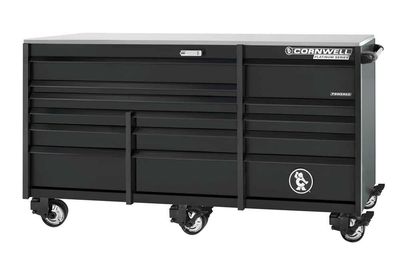 CTSPPR8414KK - PLATINUM PLUS™ 84" 14-Drawer Triple Bank Roller Cabinet, Gloss Black/Black Trim