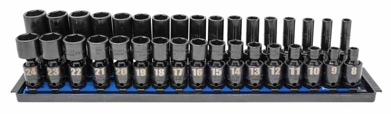 TSIUPM234SS - 34 Piece 3/8" Drive Metric Impact Universal Socket Super Set, 6-Point