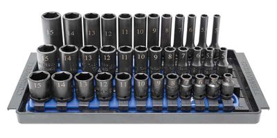 TSIM036SS - 36 Piece 1/4" Drive Metric Impact Socket Super Set, 6-Point
