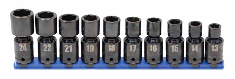 TSIUPM3210R - 10 Piece 1/2" Drive Metric Standard Impact Universal Socket Set, 6 Point