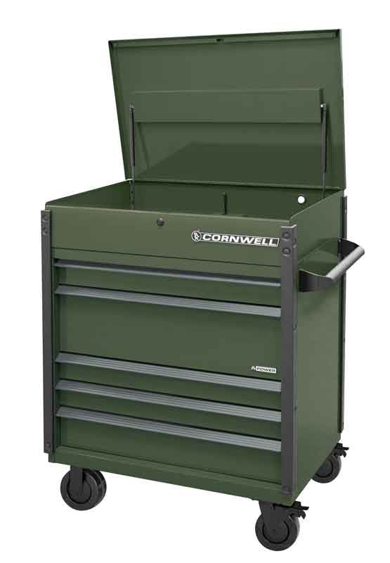 CTSASFP405LVG - 40" 5-Drawer Arca Flip Top Power Drawer Cart, Valor Green/Gunmetal Trim