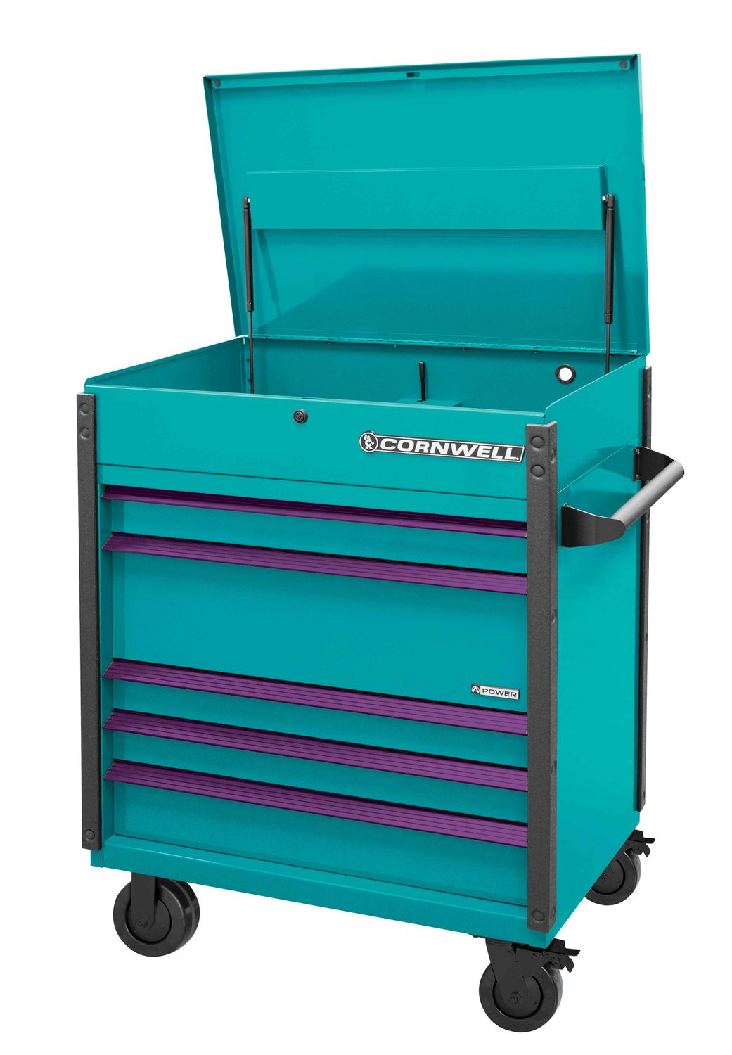 CTSASFP405URT - (BTO) 40" 5-Drawer Arca Flip Top Power Drawer Cart, Riptide/Purple Trim