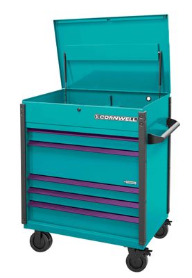 CTSASFP405URT - (BTO) 40" 5-Drawer Arca Flip Top Power Drawer Cart, Riptide/Purple Trim