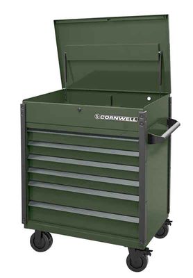 CTSASF406LVG - (BTO) 40" 6-Drawer Arca Flip Top Service Cart, Valor Green/Gunmetal Trim