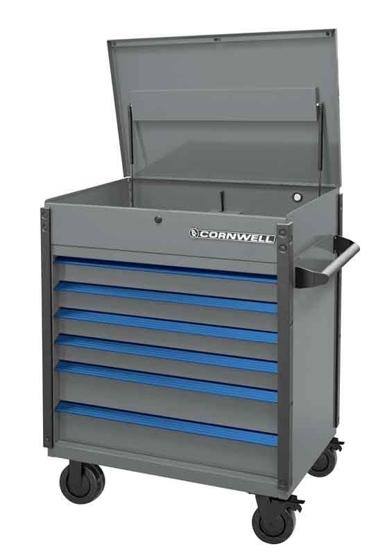 CTSASF406BPL - (BTO) 40" 6-Drawer Arca Flip Top Service Cart, Platinum/Blue Trim