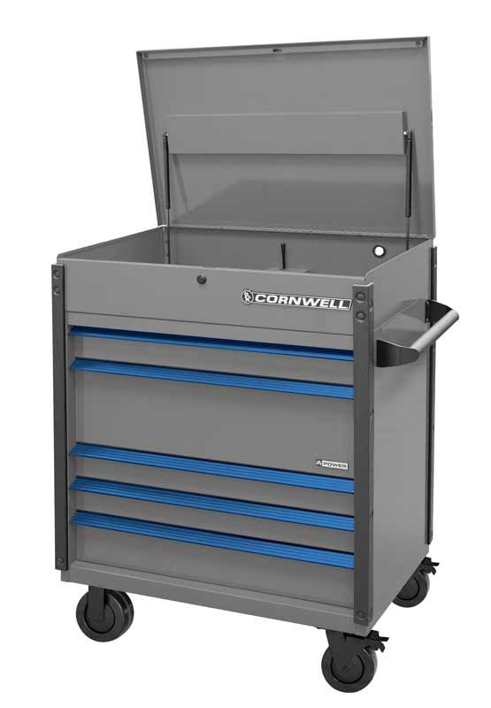 CTSASFP405BPL - (BTO) 40" 5-Drawer Arca Flip Top Power Drawer Cart, Platinum/Blue Trim
