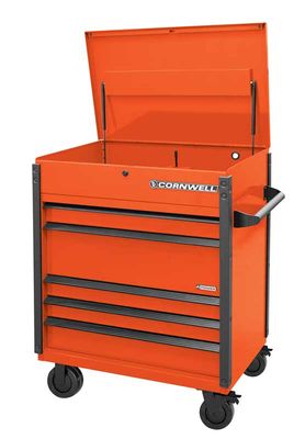 CTSASFP405KA - (BTO) 40" 5-Drawer Arca Flip Top Power Drawer Cart, Atomic Orange/Black Trim
