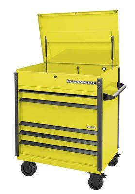 CTSASFP405KLY - (BTO) 40" 5-Drawer Arca Flip Top Power Drawer Cart, Lightning Yellow/Black Trim