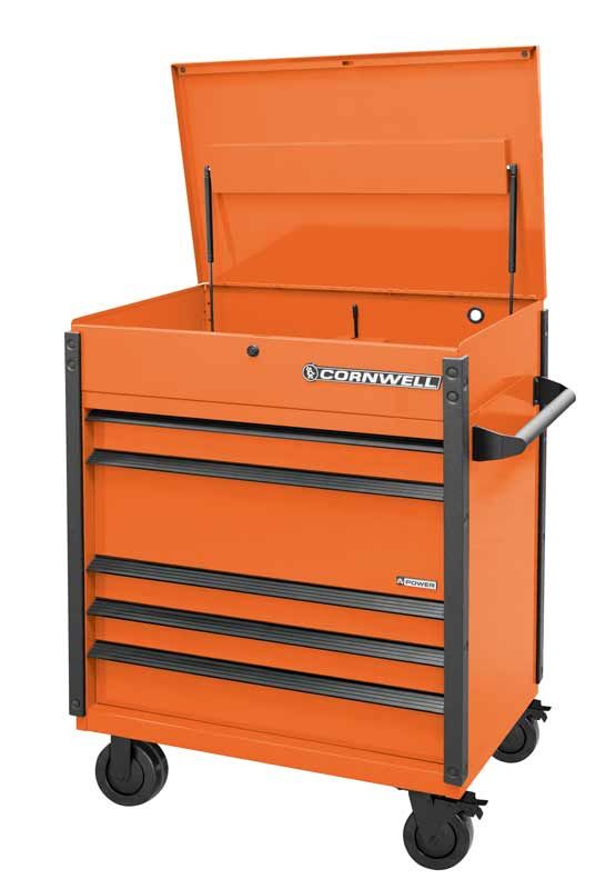 CTSASFP405KO - (BTO) 40" 5-Drawer Arca Flip Top Power Drawer Cart, Orange/Black Trim