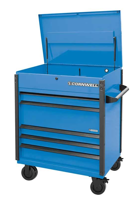 CTSASFP405KTB - 40" 5-Drawer Arca Flip Top Power Drawer Cart, Torch Blue/Black Trim