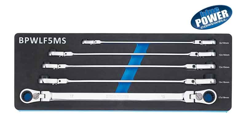 BPWLF5MS - 5 Piece bluePOWER® 90-Tooth Metric XL Flex Ratcheting Box Wrench Set