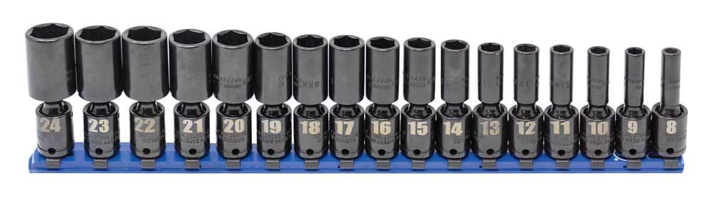 TSIUPM2217LR - 17 Piece 3/8" Drive Metric Deep Impact Universal Socket Set, 6-Point