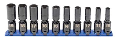 TSIUPM2110LR - 10 Piece 3/8" Drive Metric Deep Impact Universal Socket Set, 12-Point