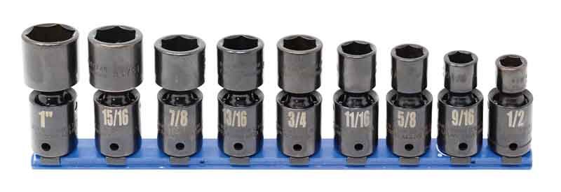 TSIUP3209R - 9 Piece 1/2" Drive SAE Standard Impact Universal Socket Set, 6 Point