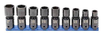 TSIUP3209R - 9 Piece 1/2" Drive SAE Standard Impact Universal Socket Set, 6 Point