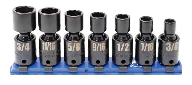 TSIUP2207R - 7 Piece 3/8" Drive SAE Standard Impact Universal Socket Set, 6-Point