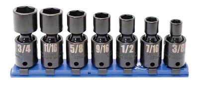 TSIUP2207R - 7 Piece 3/8" Drive SAE Standard Impact Universal Socket Set, 6-Point