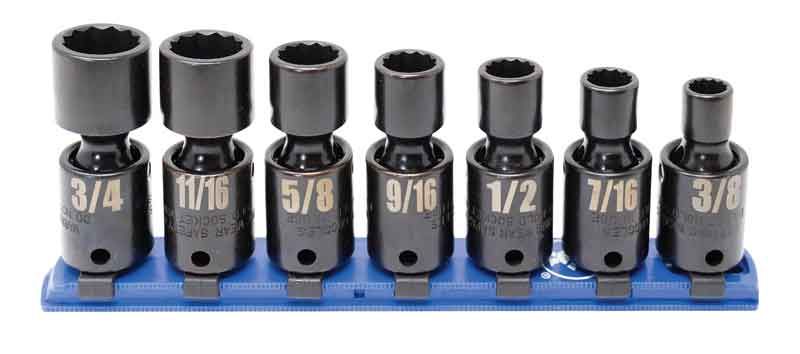 TSIUP2107R - 7 Piece 3/8" Drive SAE Standard Impact Universal Socket Set, 12-Point
