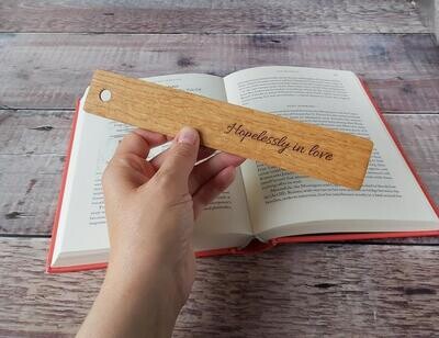 Hopelessly in Love engraved oak bookmark
