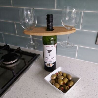 Wine bottle and glass holder for dad