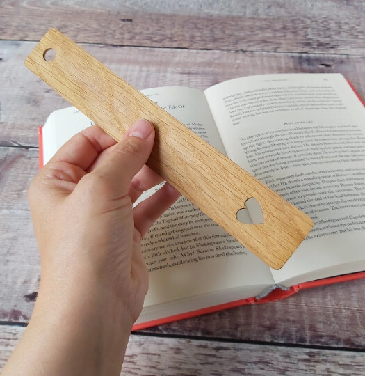 Heart cut out oak bookmark wedding favors