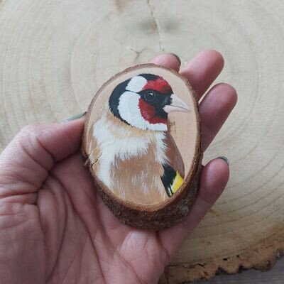 Goldfinch wood slice painting - original artwork