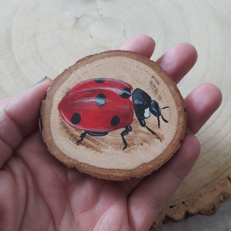 Original painting - Ladybird painted wood slice