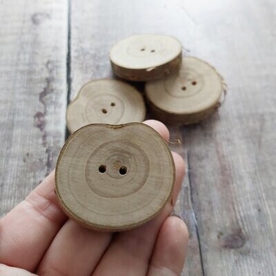 Set of 4, 35mm chunky oval shaped natural wooden buttons