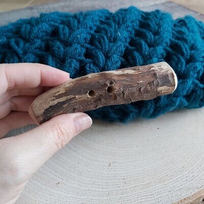 Large rustic driftwood button with bark