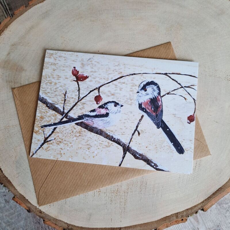Long tail tits Christmas card