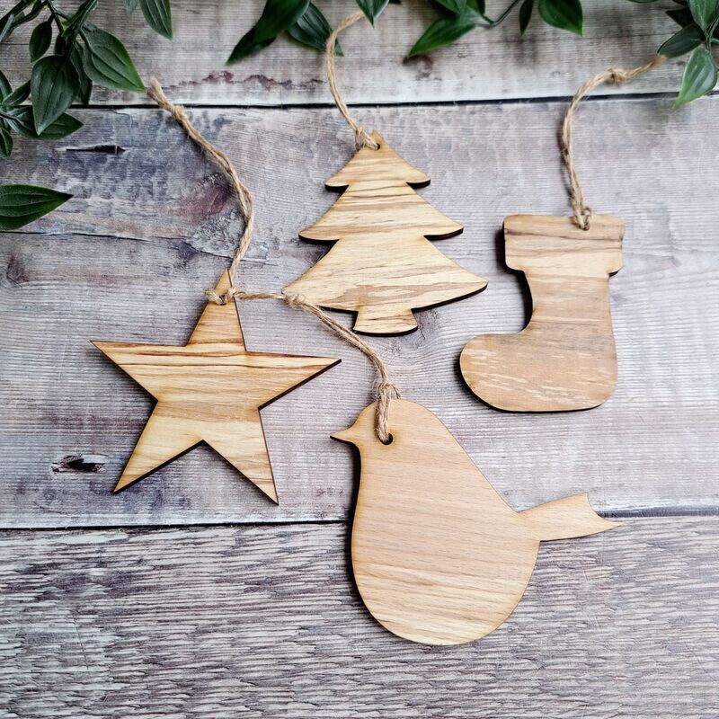 Set of 4 Wooden Christmas decorations - 1 of each design