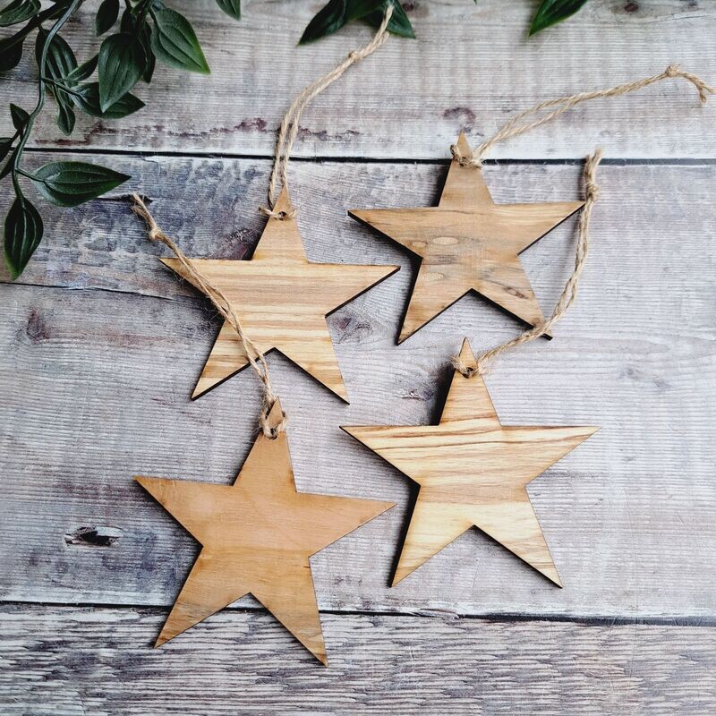 Set of 4 wooden star Christmas decorations