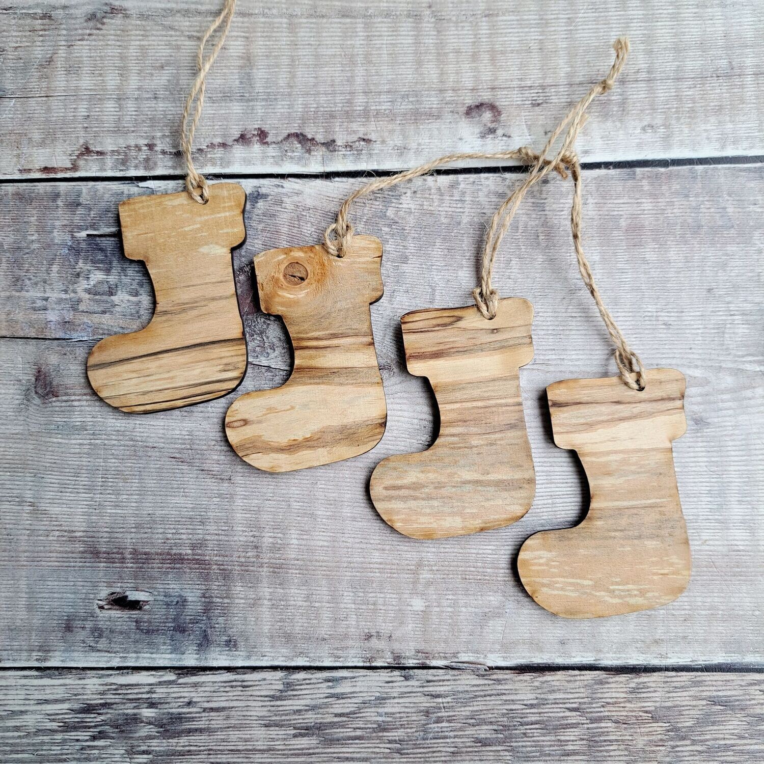 Set of 4 Wooden stocking Christmas decorations