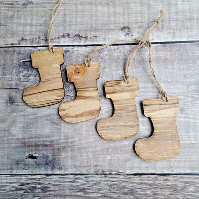 Set of 4 Wooden stocking Christmas decorations