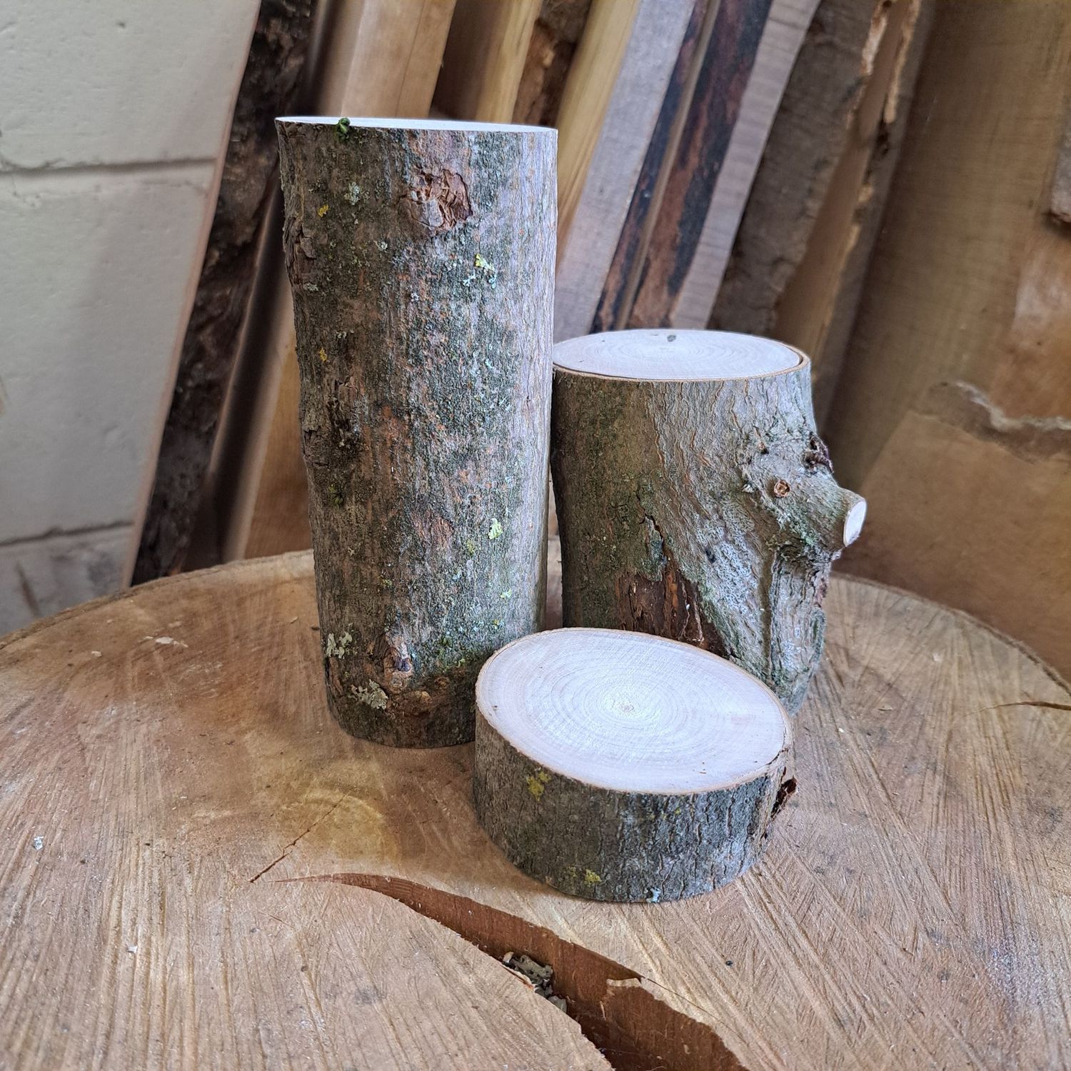 Set of 3 rustic alder logs