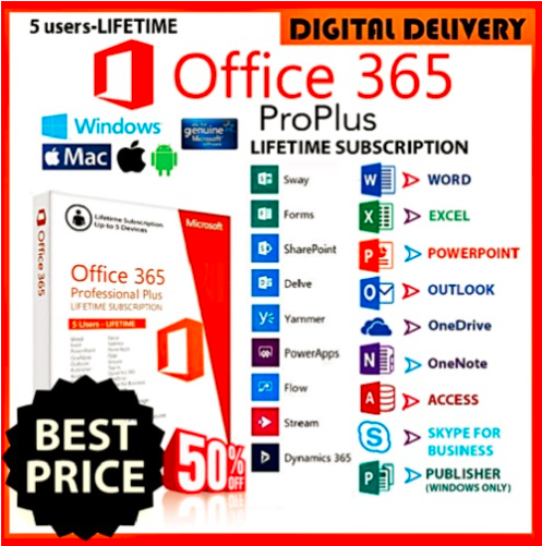 MICR0S0FT 0FFICE 365 Pro Plus User Account Lifetime 5 Devices for Win and Mac