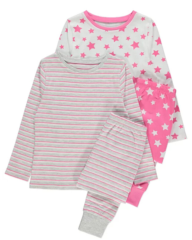 Pink Star And Stripe Long Sleeve Pyjamas 2 Pack