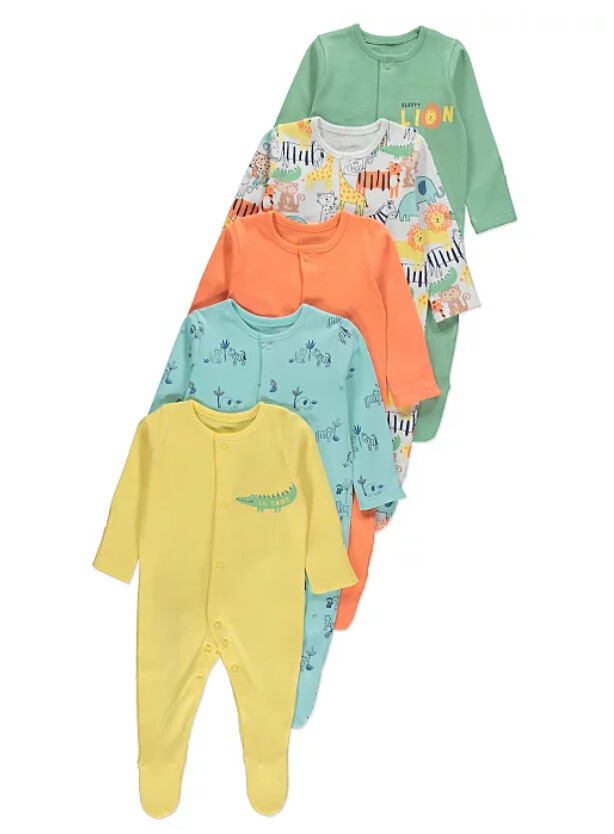 George Safari Animal Print Sleepsuits Pyjamas 5 Pack