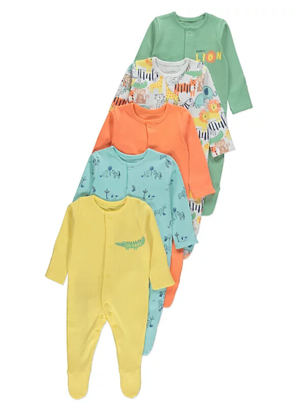 George Safari Animal Print Sleepsuits Pyjamas 5 Pack