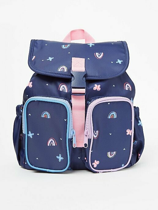 Navy Rainbow Print Double Pocket Backpack
