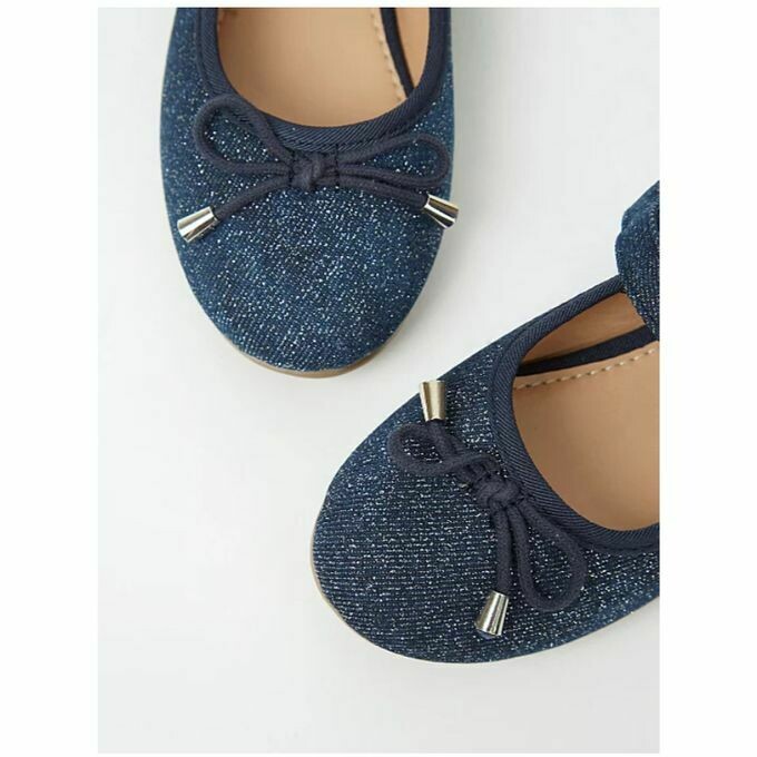 Navy Shimmering Bow Trim Ballet Shoes