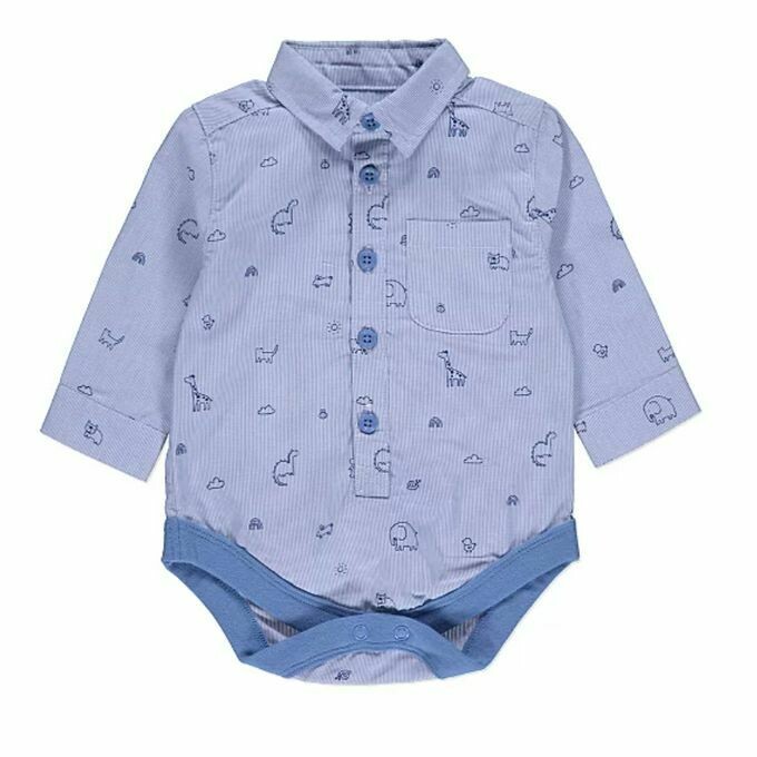 Pale Blue Micro Stripe Collared Shirt Bodysuit